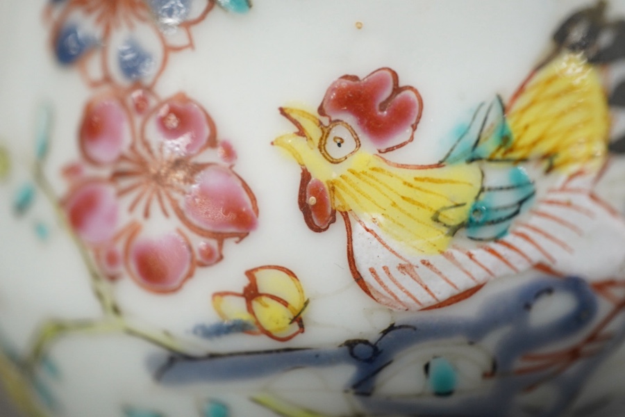 A Chinese famille rose ‘cockerel’ cream jug and cover, Yongzheng period